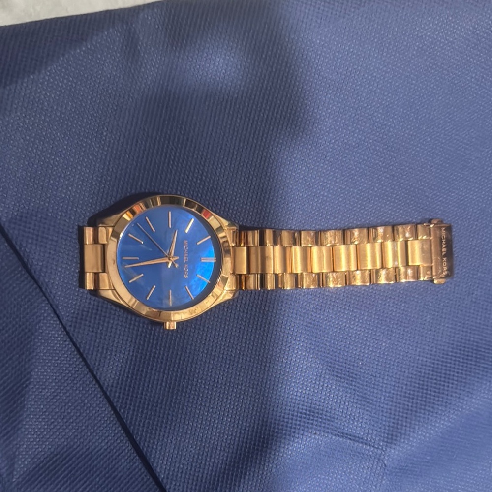 Gold Bracelet Watch with Blue Face